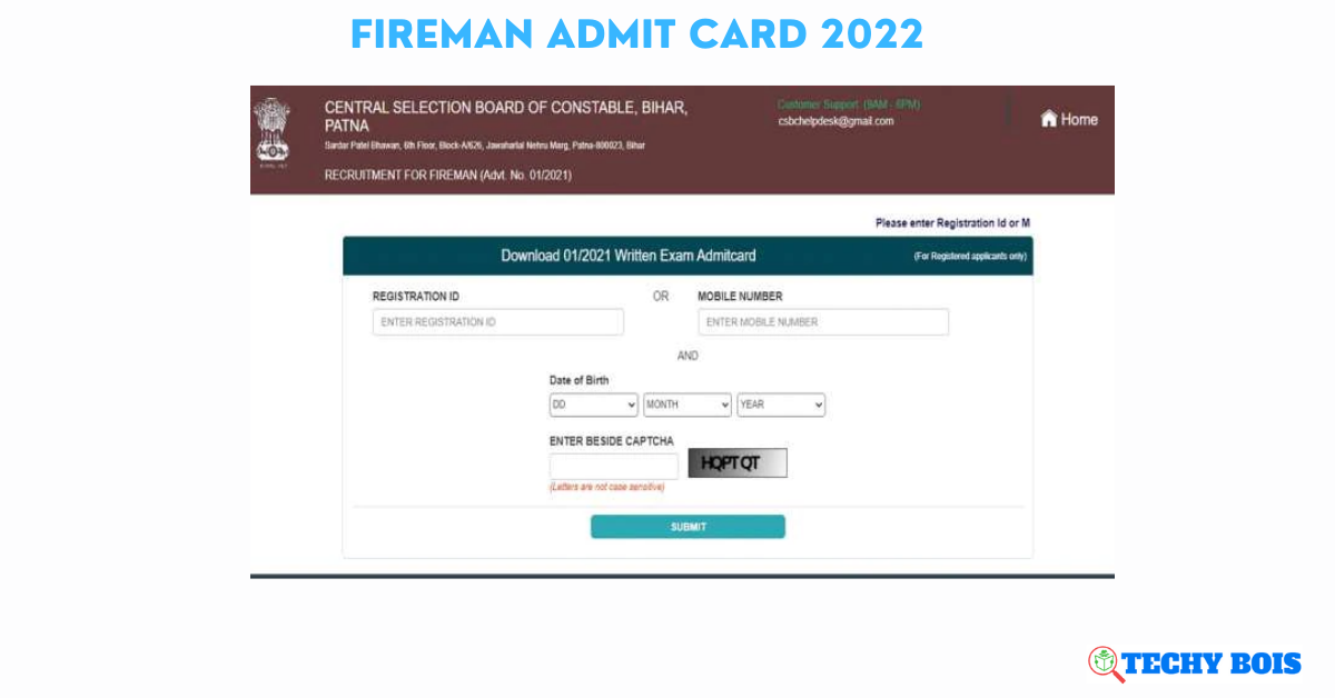 Fireman Admit Card 2022