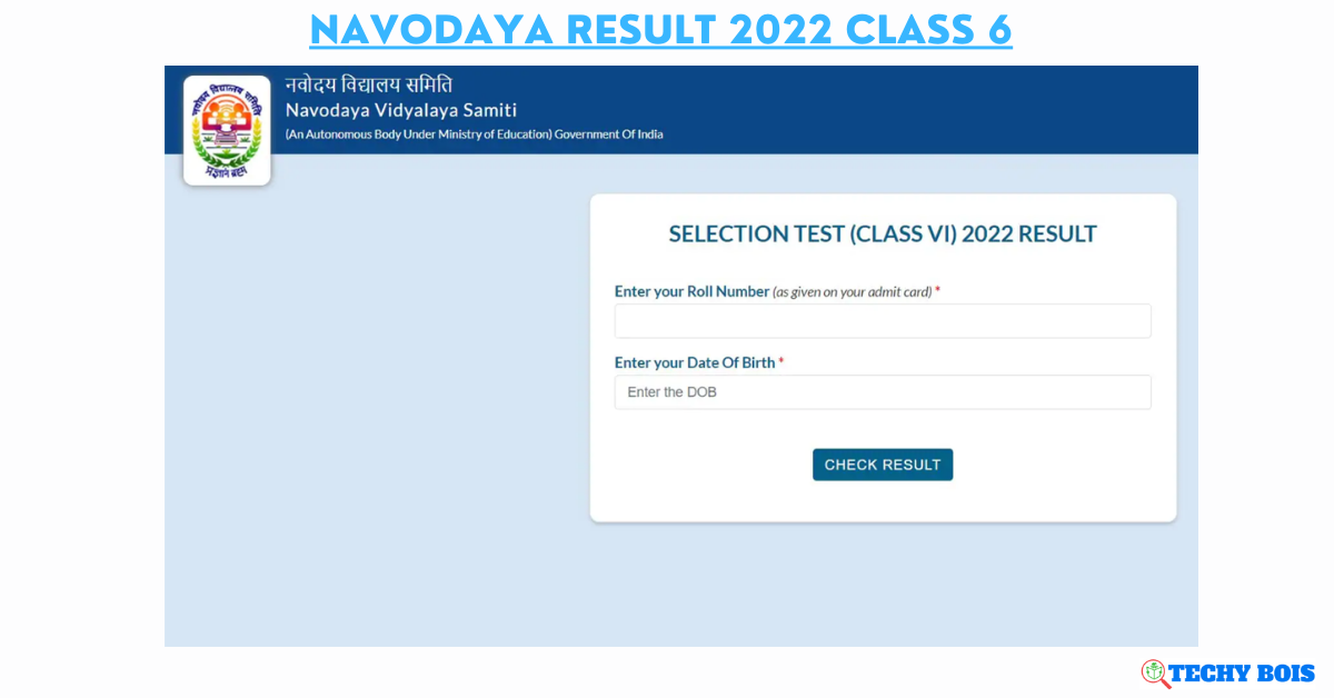 Navodaya Result 2022 Class 6