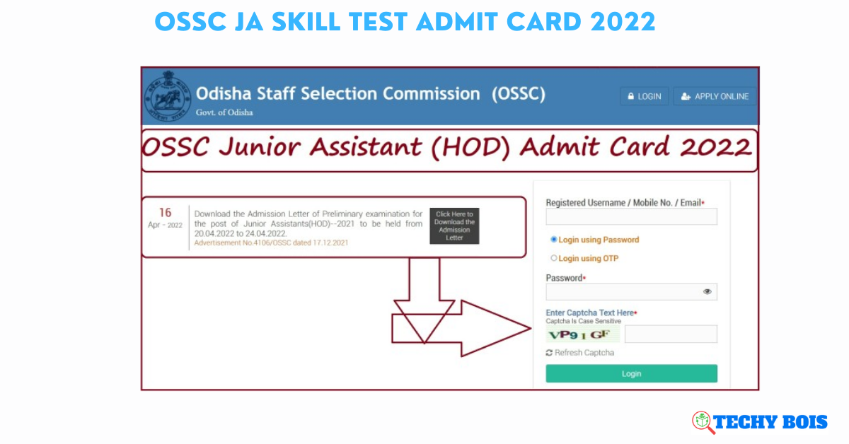 OSSC JA Skill Test Admit Card 2022