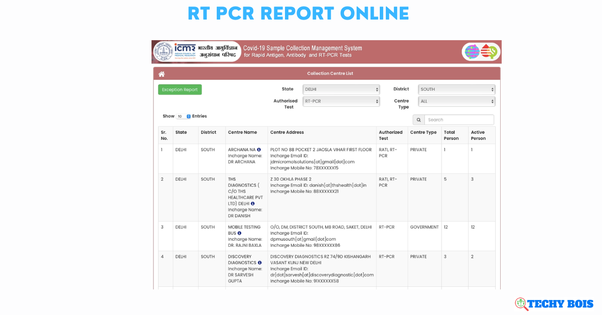 RT PCR Report Online
