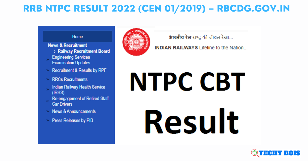 RRB NTPC Result 2022 CBT 1 (CEN 01/2019)