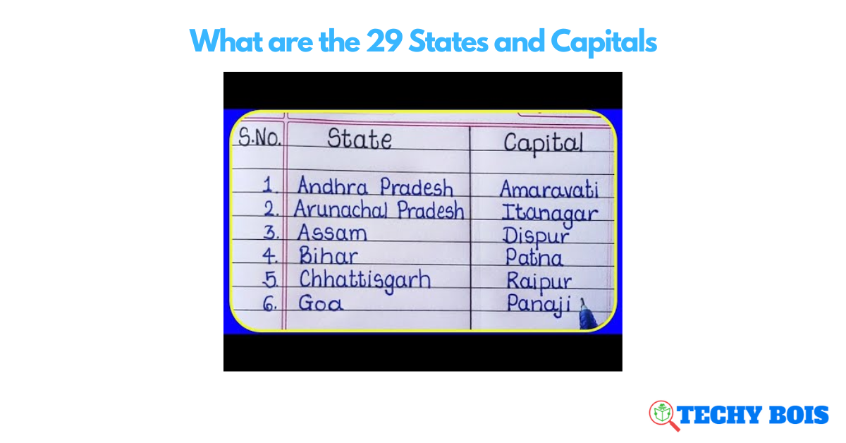 What are the 29 States and Capitals
