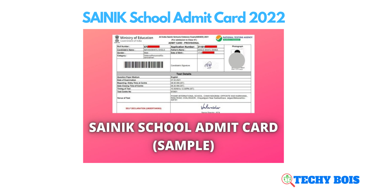 SAINIK School Admit Card 2022