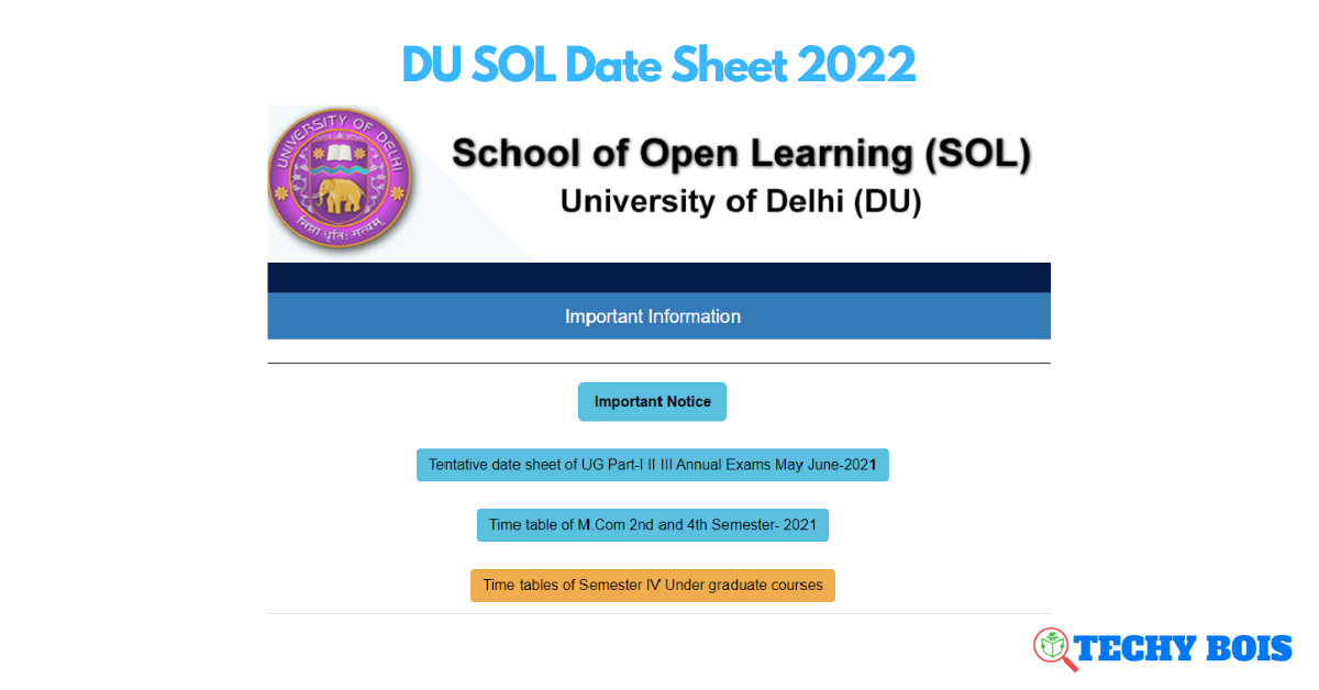 DU SOL Date Sheet 2022